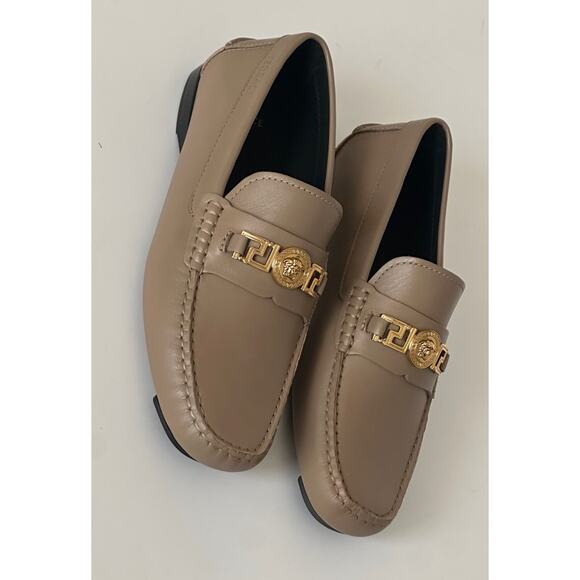 VERSACE Medusa Men's Taupe Leather Driver Shoes 7 US (40 Euro) 1009707 NIB $850 - Picture 6 of 16